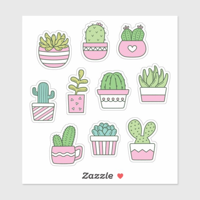 Cactus Succulents Plante Doodles Sticker Pack (Feuille)