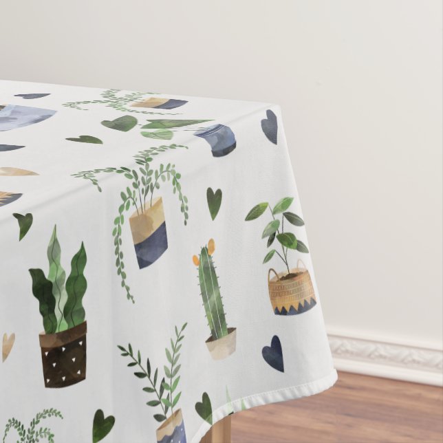 Cactus Succulents & Potted Plant Boho Pattern  Tablecloth (In Situ)