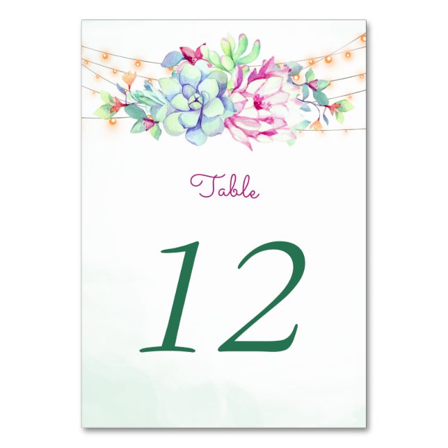 Cactus Succulents String Light Table Number Cards (Front)