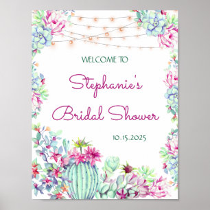 Cactus Succulents String Lights Bridal Shower Poster