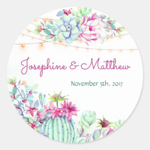 Cactus Succulents String Lights Wedding Classic Round Sticker