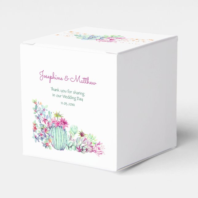 Cactus Succulents String Lights Wedding Favor Box (Front Side)