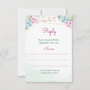 Cactus Succulents String Lights Wedding RSVP Card