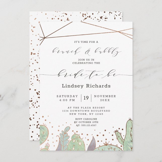 Cactus Succulents Terrarium Brunch & Bubbly Shower Invitation (Front/Back)