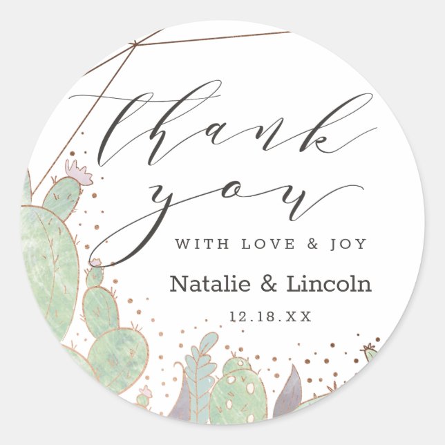 Cactus & Succulents Terrarium Wedding Thank You Classic Round Sticker (Front)