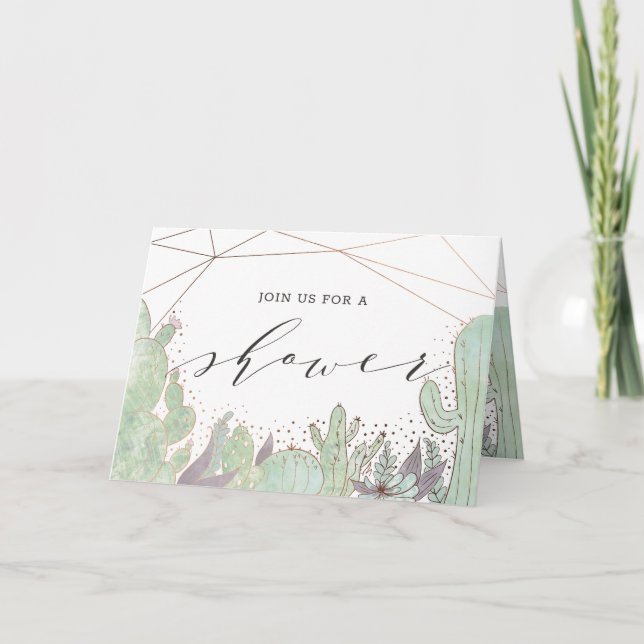 Cactus & Succulents Trendy Couple's Wedding Shower Invitation (Front)