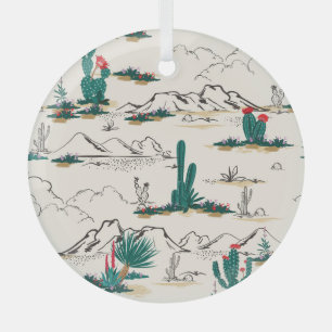 Cactus Succulents: Vintage Desert Floral. Glass Ornament
