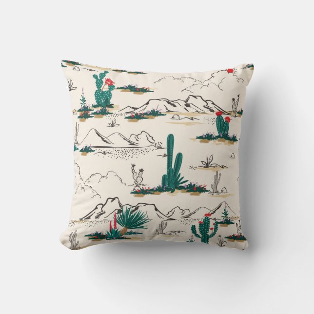 Cactus Succulents: Vintage Desert Floral. Throw Pillow (Front)