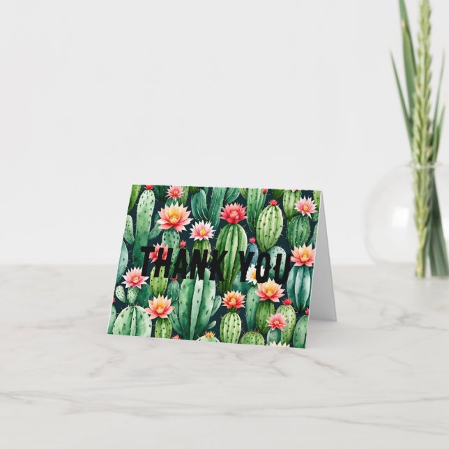 cactus succulents watercolor Folded Thank You Card (Front)