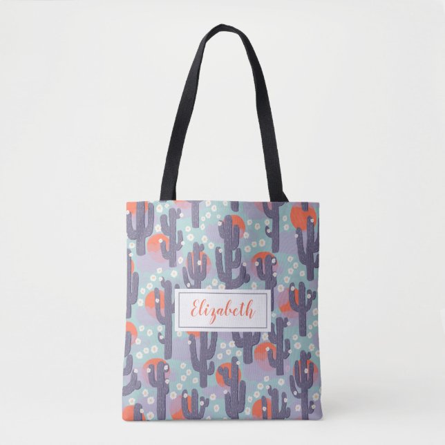 Cactus Sun Botanical Desert Floral Personalized Tote Bag (Front)