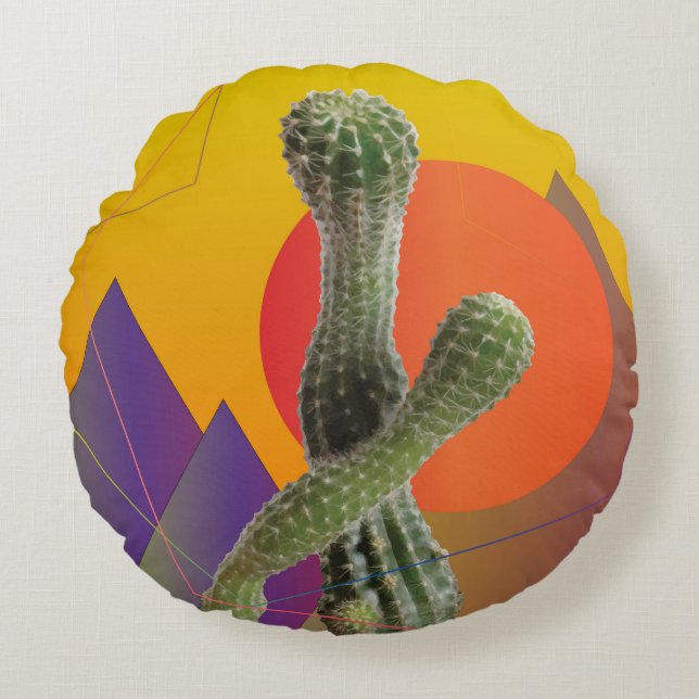 Cactus & Sun , Colourful  Round cushion (Front)