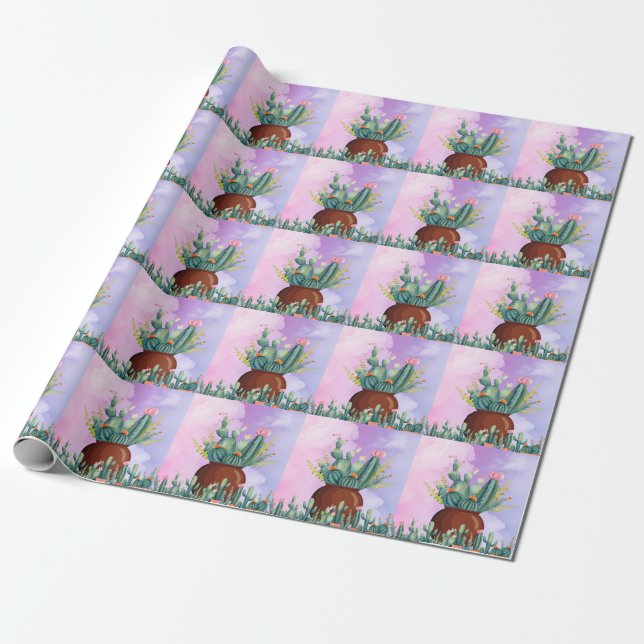 Cactus Sunrise Wrapping Paper (Unrolled)