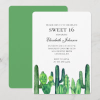 Cactus sweet 16. Green cacti modern 16th birthday