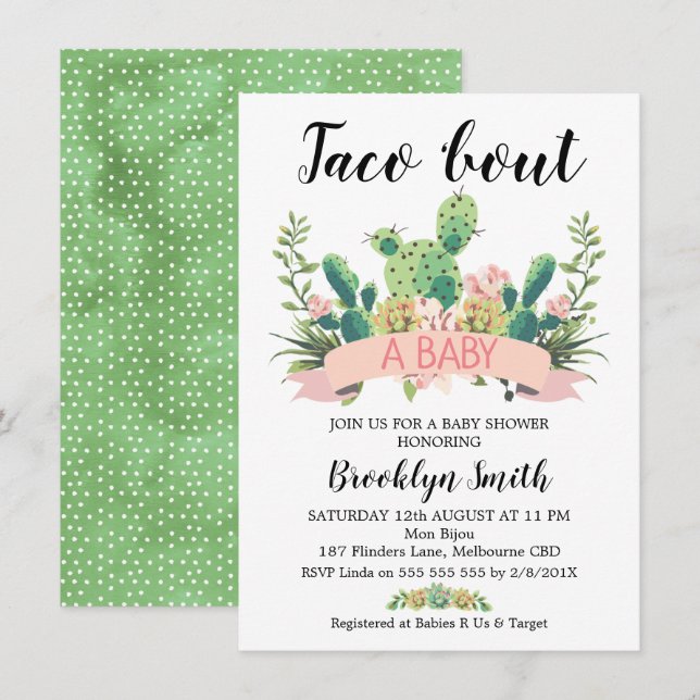 Cactus Taco à propos d'une invitation Baby shower (Devant / Derrière)