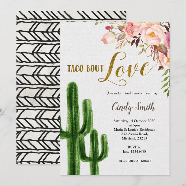 Cactus Taco bout Love Bridal Shower Invitation (Front/Back)