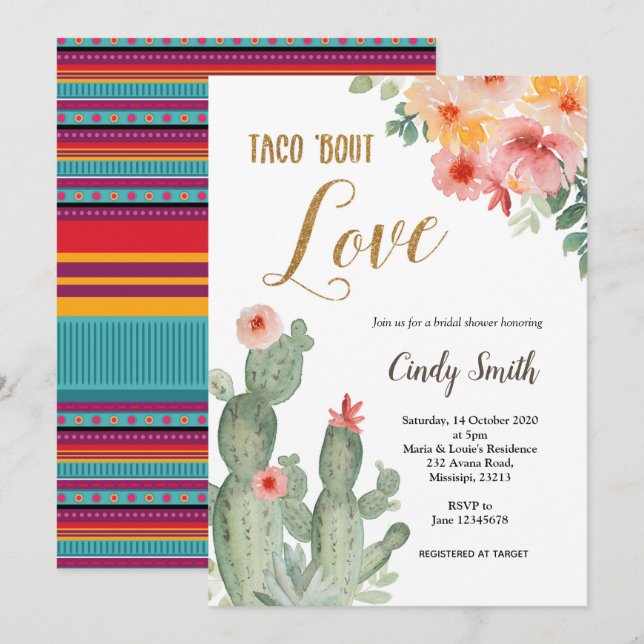 Cactus Taco bout Love Bridal Shower Invitation (Front/Back)