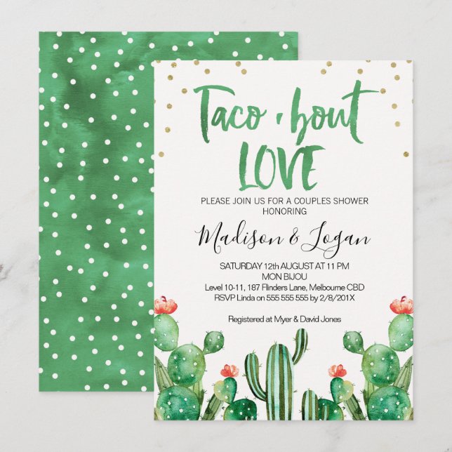 Cactus Taco ''bout Love Couples Shower Invitation (Devant / Derrière)
