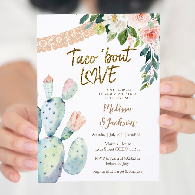 Cactus Taco Bout Love Pampas Grass Engagement  Invitation (Creator Uploaded)