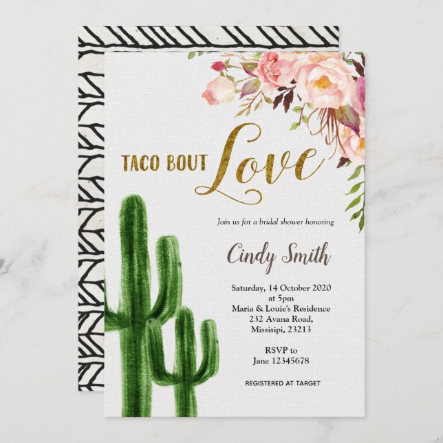 Cactus Taco sur l'amour nuptiale douche Invitation (Devant / Derrière)