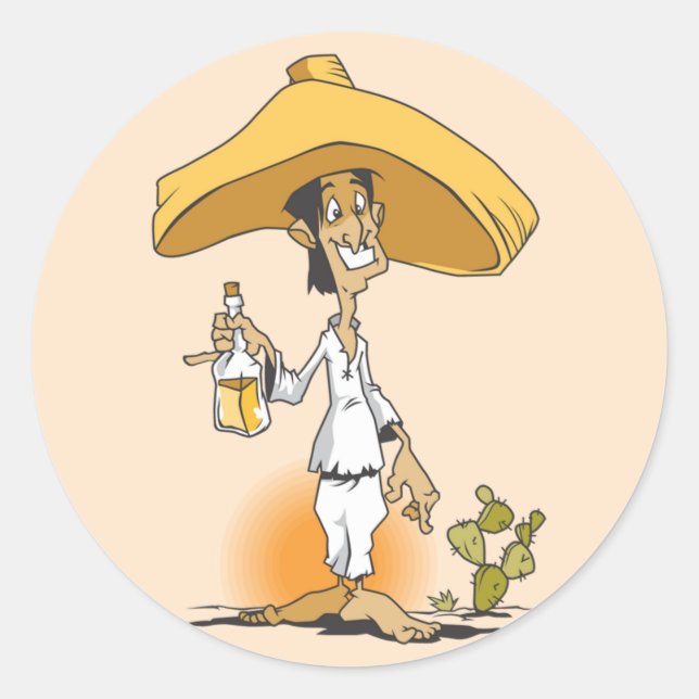 Cactus, Tequila, Sombrero Man Classic Round Sticker (Front)