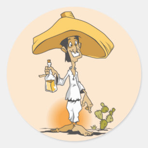 Cactus, Tequila, Sombrero Man Classic Round Sticker