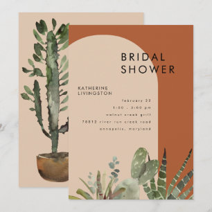 Cactus Terracotta Geometric Bridal Shower  Invitation