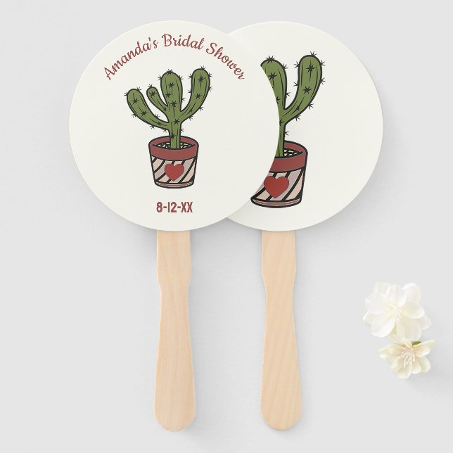 Cactus Theme Bridal Shower Personalized  Hand Fan (Front and Back)