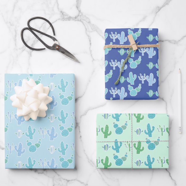 Cactus Themed Succulent Pastel Gift Wrapping Paper (Front)