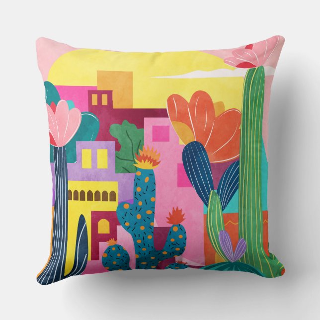 Cactus Town Throw Pillow (Back)