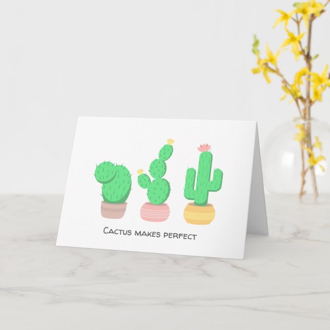 Cactus Trio Desert Modern Boho Blank Card (Yellow Flower)