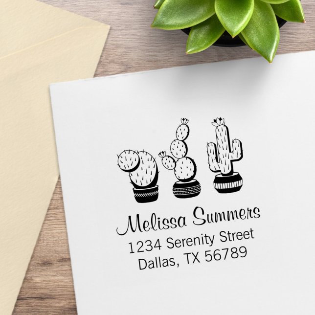 Cactus Trio Desert Modern Custom Return Address Rubber Stamp (Creator Uploaded)