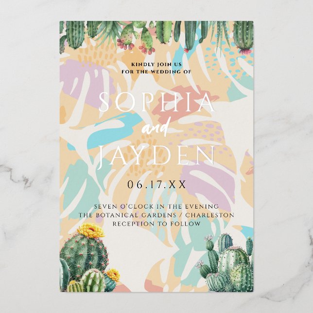 Cactus Tropical Palm Tree Desert Boho Wedding (Front)