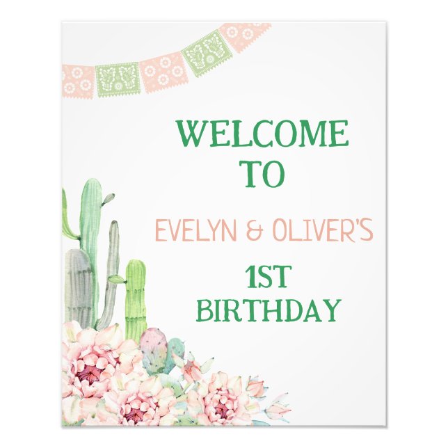 Cactus Twin One Prickly Pair Birthday Welcome Sign (Front)