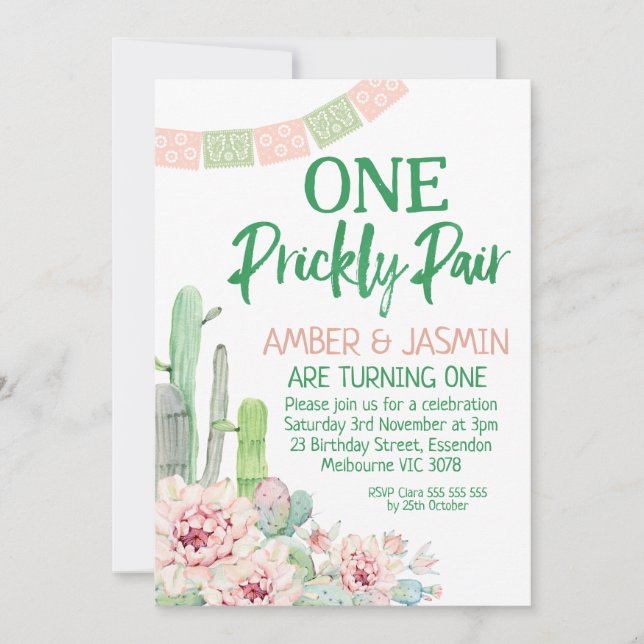 Cactus Twins One Prickly Pair Birthday Invitation (Front)