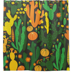 Cactus vintage: black seamless pattern.