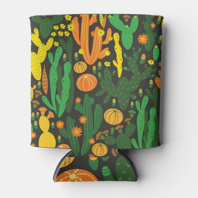 Cactus vintage: black seamless pattern. can cooler (Front)
