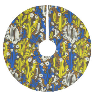 Cactus vintage pattern, black background. brushed polyester tree skirt