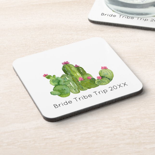 Cactus Watercolor Art Desert Southwest Custom Text Coaster (Left Side)