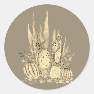 Cactus, watercolor classic round sticker