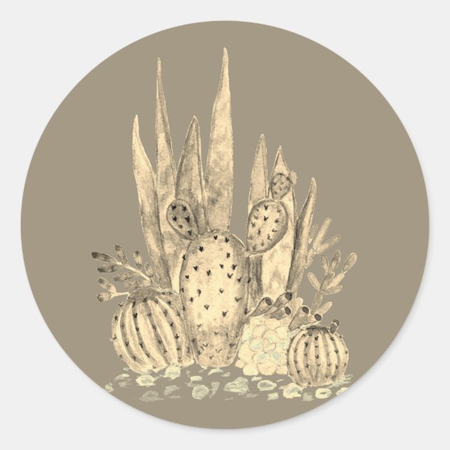 Cactus, watercolor classic round sticker (Front)