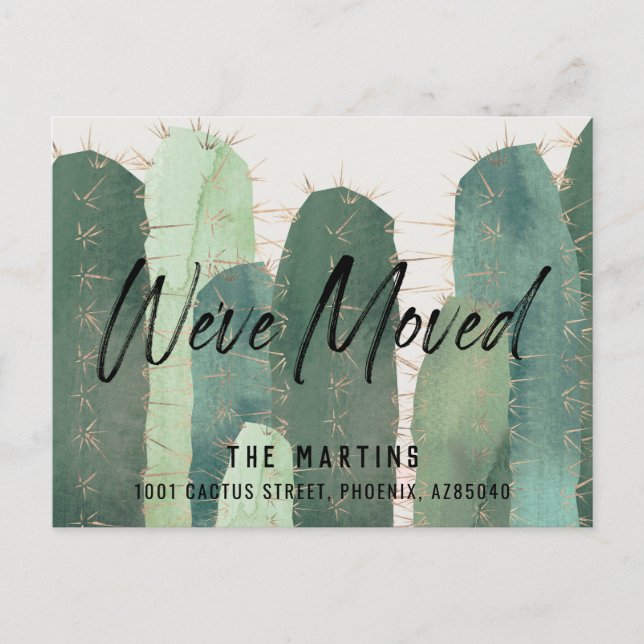 Cactus Watercolor Green Moving Announcement Postcard (Front)