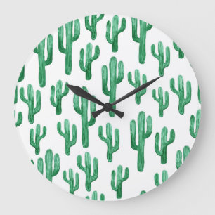 Cactus watercolor: hand-drawn illustration large clock