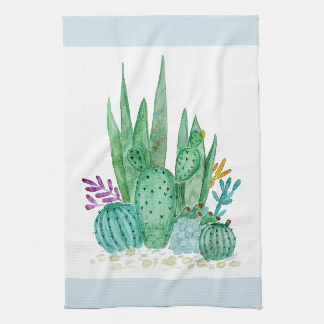 Cactus, watercolor kitchen towel (Vertical)