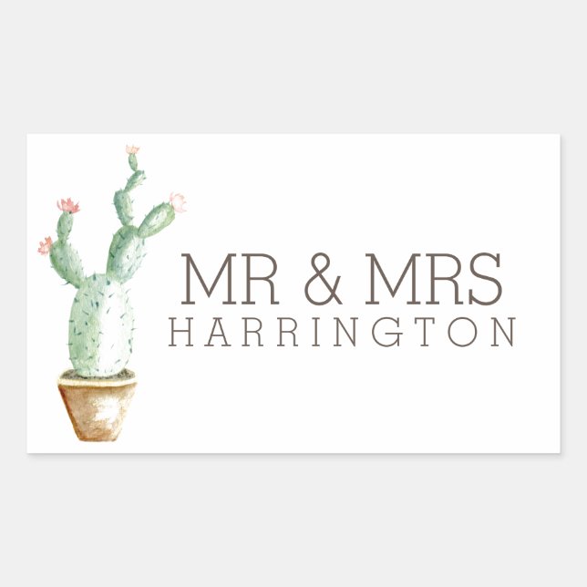 Cactus Watercolor | Mr & Mrs Sticker (Front)