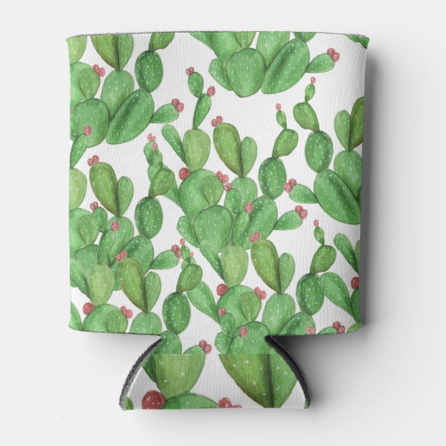 Cactus Watercolor: Seamless Pattern Background Can Cooler (Front)
