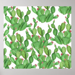Cactus Watercolor: Seamless Pattern Background Poster