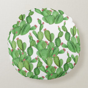Cactus Watercolor: Seamless Pattern Background Round Pillow