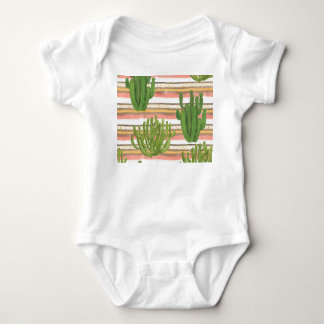 Cactus watercolor, stripe background, seamless pat baby bodysuit