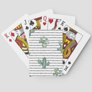 Cactus Watercolor: Vintage Pen Drawing. Playing Cards