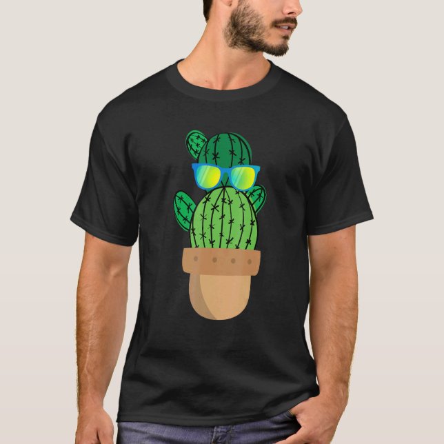 Cactus Wearing Sunglasses Cacti Succulent Potted P T-Shirt (Front)